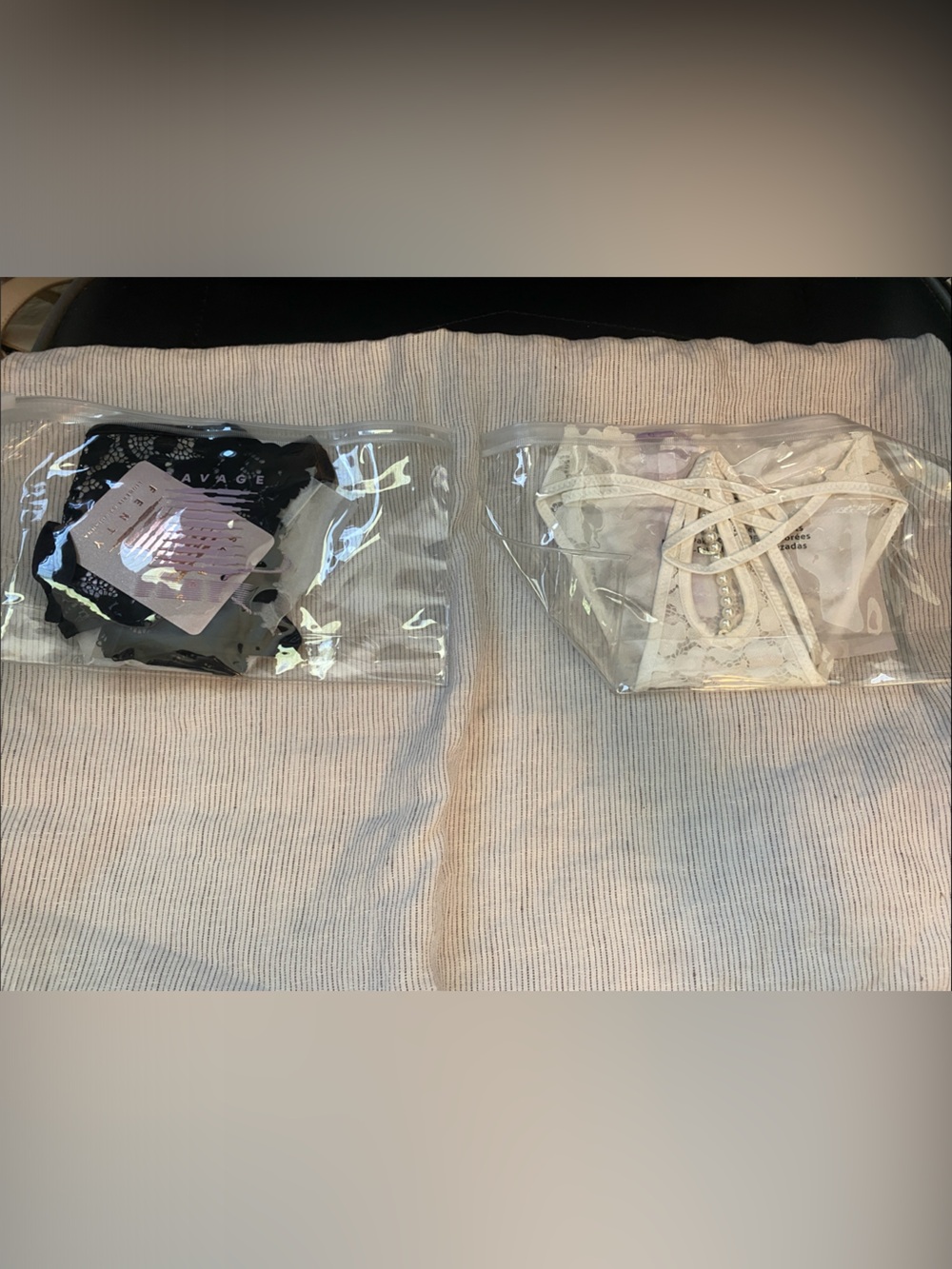 Savage X Fenty - 2 Pairs - Black / White Lace PearlAccent crotchless panties NWT